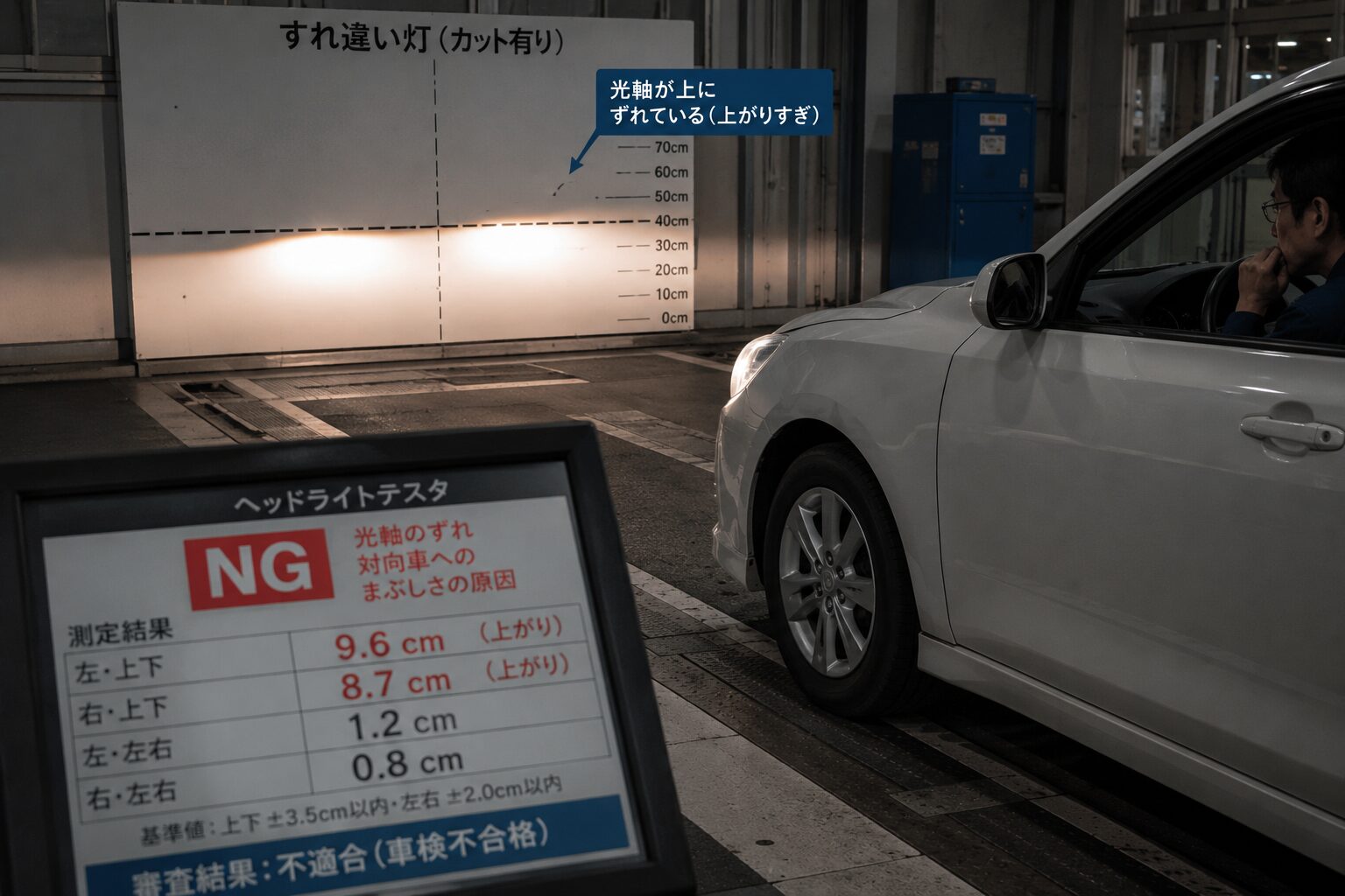 ヘッドライトの光軸のずれ